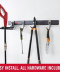 32 Inch FastTrack Garage Rail With All In One Hook Kit Black Heavy Duty Tool Organizer for home garage wall