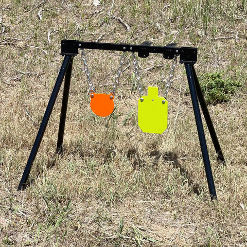 AR500 Steel Target System Three Eighths Inch Thick Heavy Duty Complete Shooting Targets With Stand in outdoor setting