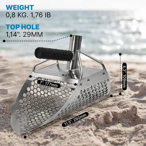Beach Metal Detecting Sand Scoop In Stainless Steel With Carbon Fiber Handle For Underwater Treasure Hunting on sandy beach