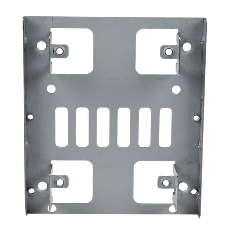 Dual 2.5 Inch to 3.5 Inch SATA Drive Mounting Bracket for PC Bay, top view, metal finish, holds two 2.5 Inch SSDs or HDDs.