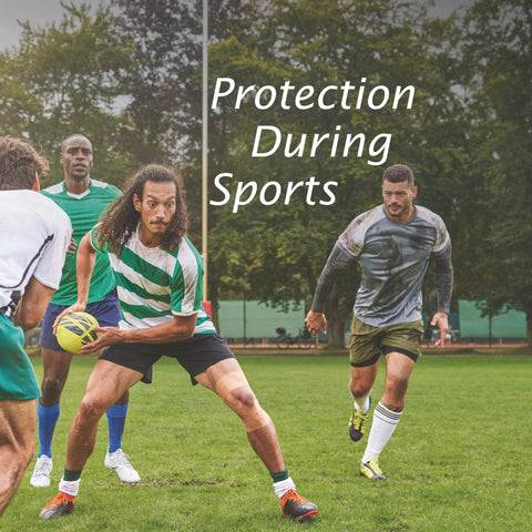 Group of athletes playing football emphasizing the use of Rigid Medical Tape For Joint Stabilization And Injury Prevention.