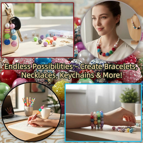 Beadable Pen Kit With 210 Piece Set Featuring 20mm Bubblegum Beads And 16mm Beads, 140 Silver Spacers shown in creative use.