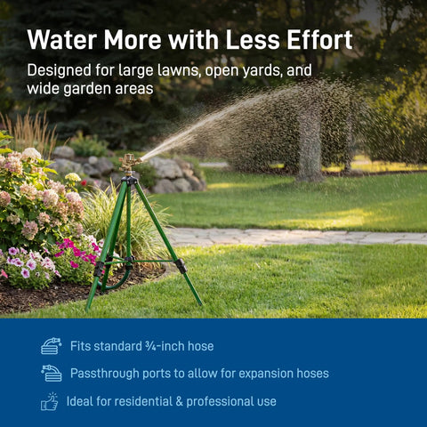 Beefed Up Heavy Duty Zinc Tripod Impact Sprinkler With 360 Degree Rotation and Adjustable Height High Pressure Nozzle in garden