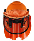 Lumberjack Hard Hat System With UV Indicator, Vent Mesh Visor, Rain Shield, 4 Point Ratchet Suspension, Ear Muffs, Debris Sealer
