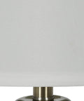 Close-up of white linen shade on Two Pack Antique Brass Table Lamp Set Built Tough Metal Construction White Linen Hardback Shade And Touch Control Switch Perfect For Nightstands Consoles And Side Tables.
