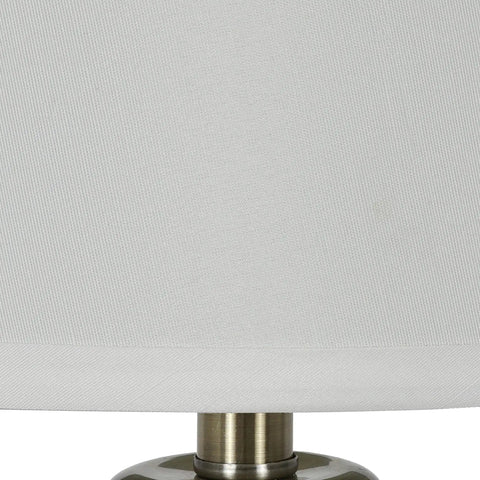 Close-up of white linen shade on Two Pack Antique Brass Table Lamp Set Built Tough Metal Construction White Linen Hardback Shade And Touch Control Switch Perfect For Nightstands Consoles And Side Tables.