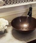 Hubble Handmade Pure Solid Copper Vessel Sink, 14 Inch, Aged Copper Finish, Rustic Yet Modern Look, Superior Craftsmanship in bathroom