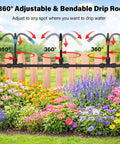 Upgraded 2026 360 Degree Adjustable Drip Irrigation Kit With Bendable Tubing, 200ft Total Run watering colorful garden flowers