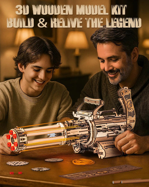 3D Wooden Puzzle Set For Adults With Rotating Barrel Machine And 412 Pieces Dual Trigger Action Realistic Firing Mechanism Interactive Desktop Toy Awesome Gift For Adults And Teens, adult and teen building wooden model