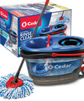 RinseClean Spin Mop And Bucket System For Clean Water Mopping Lets You Clean With Clean Water From Start To Finish Removes 99 Percent Of Bacteria With Just Water Built In Foot Pedal For Hands Free Wringer And Easy Rinse showing mop, bucket, and packaging