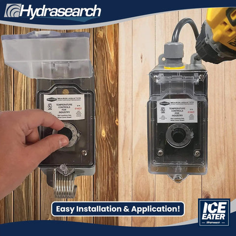 Adjustable 120V Pond Deicer With Thermostat 0 To 80 Degrees installation panel on wooden background