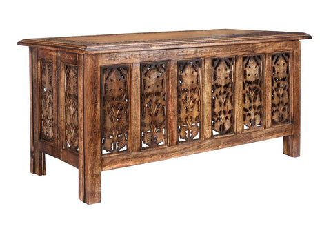Solid Mango Wood Hand Carved Coffee Table 36x18 Inch With Vintage Burnt Finish, Modern Center Table For Living Room And Entryway, Ideal For Magazines Books And Plants, Durable Farmhouse Style