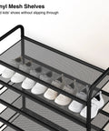 Beefy 5-Tier Metal Shoe Rack With Mesh Shelves For Entryway, Closet Or Garage, showing shoes on black mesh tiers.