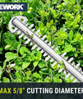 Cordless Hedge Trimmer With 22 Inch Blade 20V Battery Powered Lightweight Handheld Shrub And Bush Trimmer With Battery And Charger Five Eighths Inch Cutting Capacity For Garden And Yard showing close-up of blade.