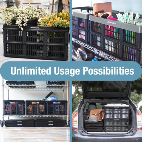 Foldable 45L Collapsible Utility Crate Heavy Duty Plastic Storage Box With 66 lb Capacity for groceries and trunk organization