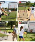 Volleyball Rebounder Net 7x4ft Two Net System with 5 Angle Adjustable Frame for multi-sport use shown in black during practice.