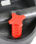 Close-up of red valve detail on HydroFeed 32-Ounce In-Line Auto-Mix Fertilizer Injector System for Drip Irrigation.