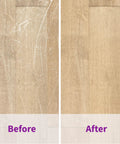 Professional Hardwood Floor Restoration Glaze With Satin Finish 32 Oz shows before and after results on scratched wood flooring.