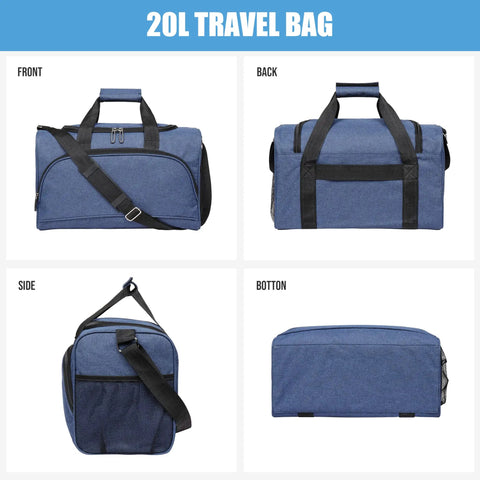 Two Pack 20L Underseat Carry On Bag For Airlines Flight Friendly Duffle With Multiple Pockets Adjustable Shoulder Strap Fits Under Seat Compact Cabin Luggage For Travel, four views.