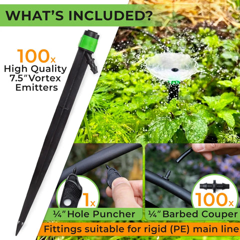 One Hundred Drip Irrigation Emitters Vortex Fan Sprayer Kit For Gardens And Pots, 360 Degree Adjustable Watering components