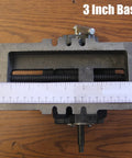 Top view of Three Inch Cross Slide Vise For Drill Press And Milling Projects with base measurement shown by a ruler on wooden surface.