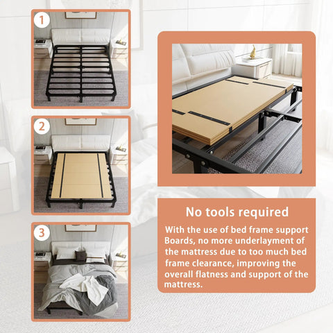 Foldable Twin Bunkie Board And Low Profile Box Spring Keep Your Mattress Firm With This Rock Solid Support Frame, shown in assembly steps.