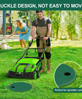 Man mowing lawn next to the 2 Pack Quick Fit Round Sprinkler Valve Box Cover Fits 5.5 Inch ID And 6 Inch OD Round Boxes