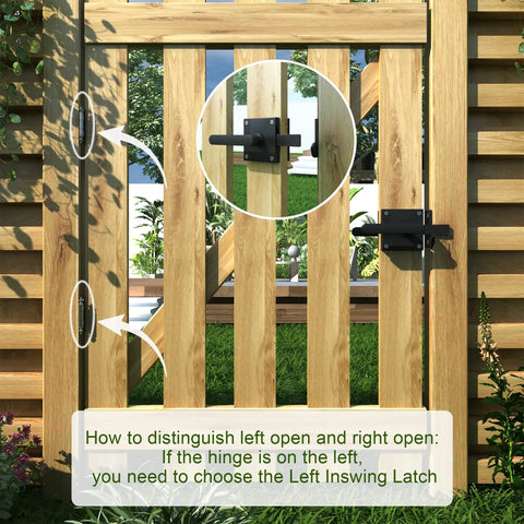 Heavy Duty Left Inswing Gate Latch Double Sided Self Locking With Built In Spring on wooden fence gate