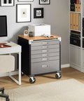 Heavy Duty Rolling Cabinet Workbench With Solid Wood Top, 6-Drawer Soft Close, Graphite Finish in home office setting