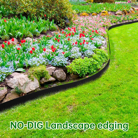 No Dig Garden Edging Border Kit 20 Ft Long 2 Inch Tall Plastic Lawn Edge in landscaping flower bed
