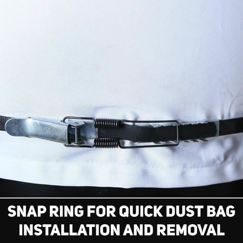 Snap ring for quick dust bag installation and removal for Heavy Duty One Point Five HP Woodshop Dust Collector Generating Ridiculous 1100 Cfm Airflow.