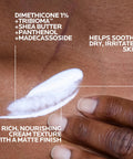 Ultimate Go To Healing Balm With Vitamin B5 Soothing Cream spread on skin showing rich cream texture for dry irritated skin.