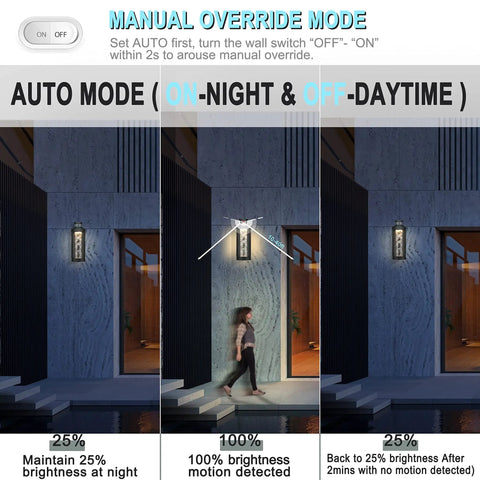 Motion Sensor Outdoor Wall Light With Dusk To Dawn Function Water Ripple Glass Exterior Lantern Easy Mount Porch Garage Sconce For House Clear Glass Weather Resistant Energy Efficient Nightlight on building wall at night.