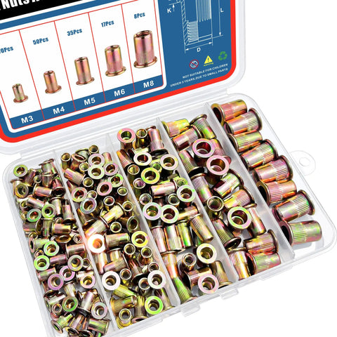 180 Piece Metric Rivet Nut Kit With Zinc Plated Carbon Steel Rivnut Inserts M3 M4 M5 M6 M8 For Auto DIY And Metalwork