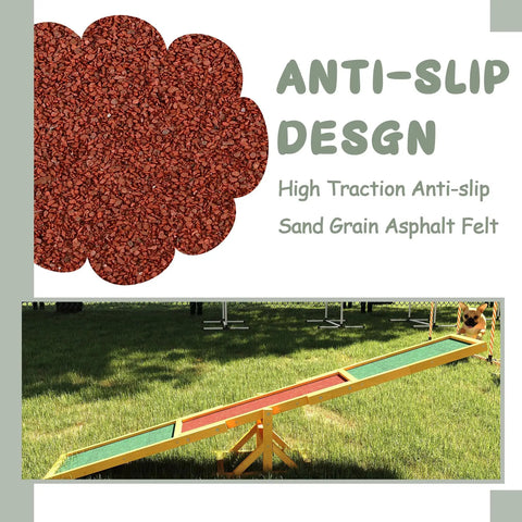 Close-up of anti-slip surface and 71 Inch Wooden Dog Agility Seesaw For Training And Exercise Outdoor Obstacle Courses Pro Grade.