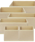 6 Piece Underwear Drawer Organizer Set Features Fold Flat Storage Bins, beige fabric bins for tidy sock and shirt organization