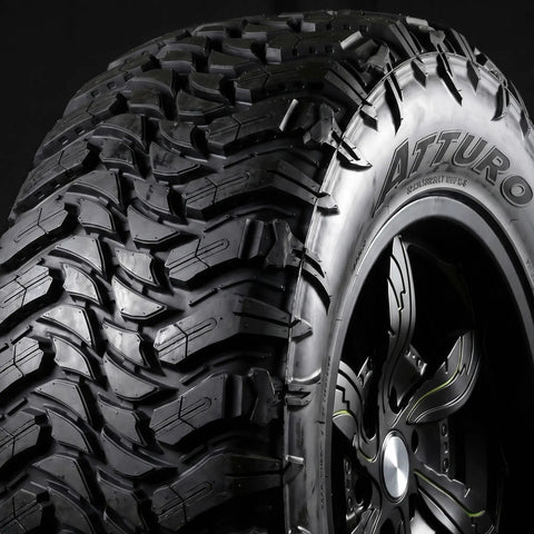 Trail Blade MTS Mud Terrain Radial Tire For Light Trucks And Jeeps, 35X13.50R24LT, aggressive tread and black sidewall, close-up view