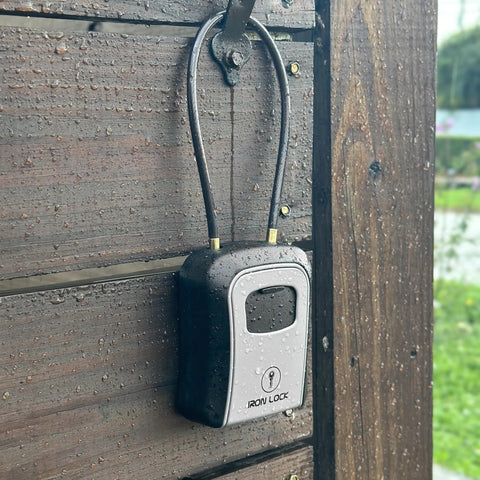 Portable Key Lock Box With Cable Shackle And Wall Mount Waterproof Metal Key Safe For 4 Digit Resettable Code Outdoor Use