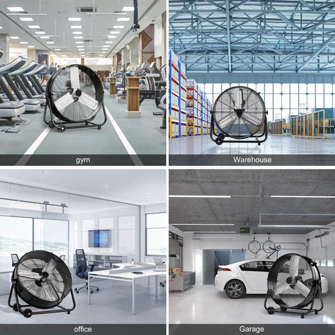 Beast Mode 30 Inch Industrial Drum Fan With 14000 CFM High Velocity Air 360 Degree Tilt in gym, warehouse, office, garage