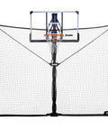 Front view of XL Defender Pro Basketball Rebounder Net for outdoor driveway hoops, quick setup easy fold design, durable net.