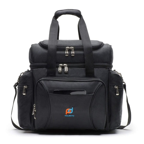 Front view of Beefy Extra Large Cooler Bag With Leakproof Hard Liner Bucket 14 by 13 by 9 and a half inches, black 1680D fabric.