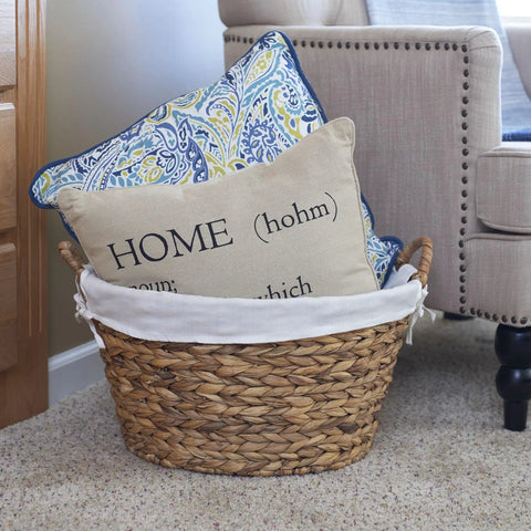 Round Wicker Laundry Basket With Easy Carry Handles, Water Hyacinth Construction, Sturdy Metal Frame, Removable Polyester Liner