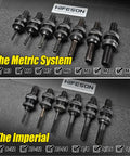Hifeson Heavy Duty Air Hydraulic Rivet Nut Tool With Pneumatic Automatic Riveter Gun and 13 Piece Nose-Kit for Metric SAE Sizes showing metric and imperial nose pieces