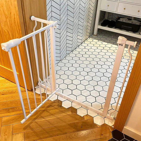 Easy Walk-Through Baby Safety Gate With Auto Close And Hold Open, All Steel Construction Stands 30 Inches Tall, fits doorway space.