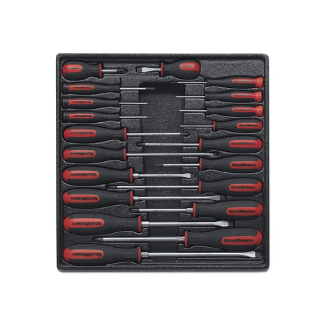 Top view of 20 Piece Phillips Slotted And Torx Screwdriver Set With Ergonomic Tri Lobe Dual Material Handles And Speed Zone Design