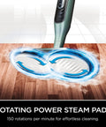 Dirt Grip Steam And Scrub Pads Kit For Sealed Hard Floors with mop demonstrating rotating power on wood floor