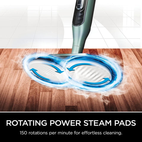 Dirt Grip Steam And Scrub Pads Kit For Sealed Hard Floors with mop demonstrating rotating power on wood floor