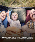 Family relaxing on Ultra Soft Travel Camp Pillow For Camping And Backpacking, Washable Black, Compact Comfort For Road Trips