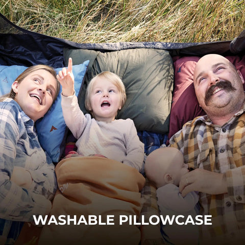 Family relaxing on Ultra Soft Travel Camp Pillow For Camping And Backpacking, Washable Black, Compact Comfort For Road Trips