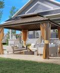 Sturdy 12 By 14 Ft Gazebo With Double Galvanized Steel Roof Aluminum Frame Curtains And Netting Included Outdoor Patio Pergola installed